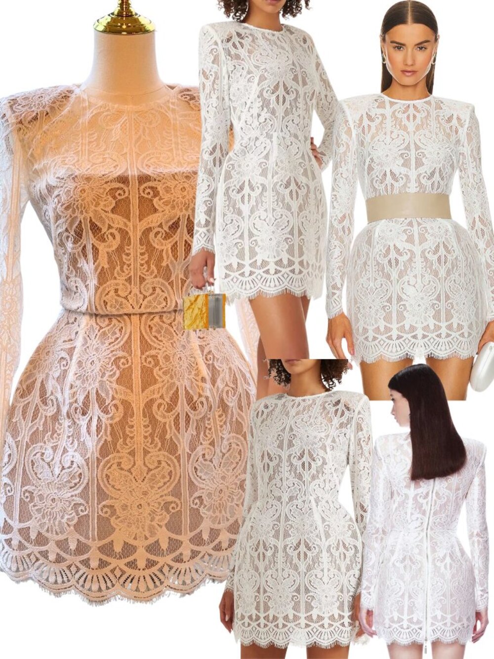🆕 BRONX & BANCO 🧿 NWOT Casey White Lace Long Sleeve Mini Dress, Sz  XS / US 2